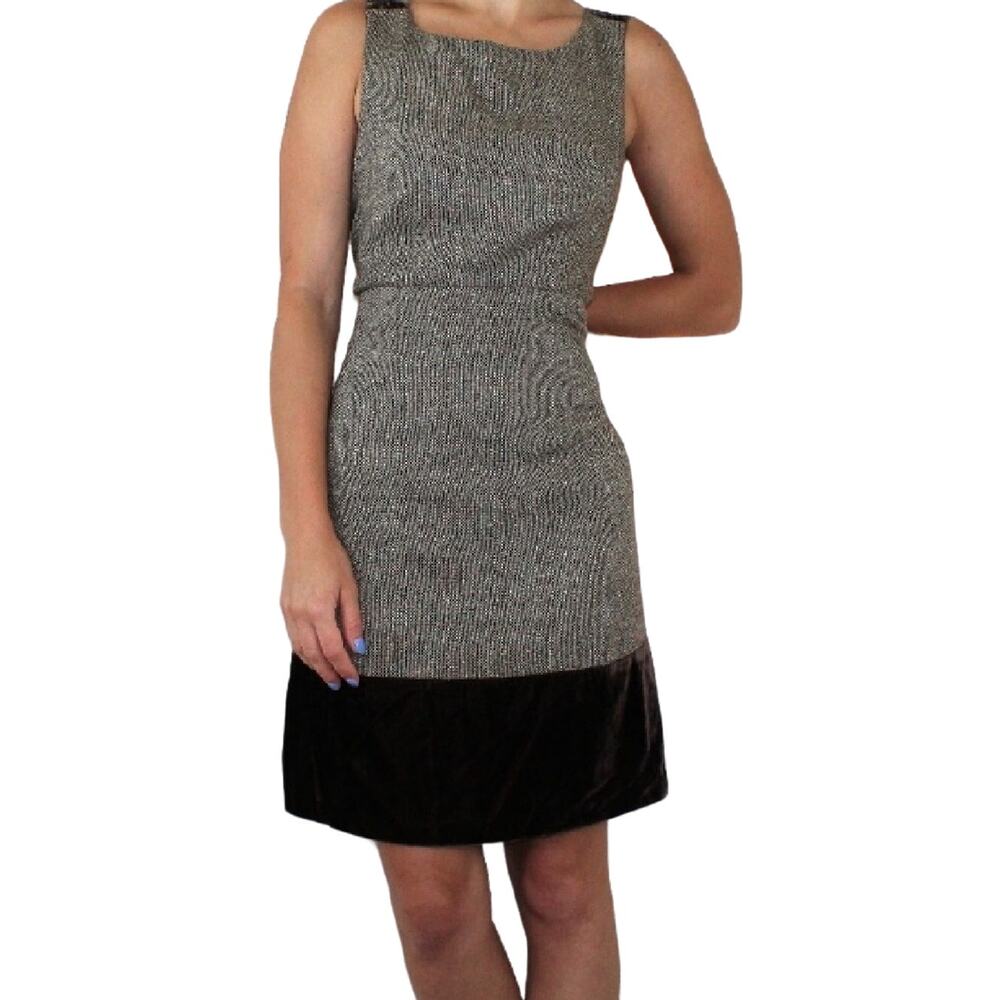 Michael Kors Sz 10 Brown Metallic Tweed Velvet Trim Dress EUC